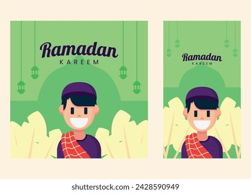 This illustration is perfect for social media posts and stories during the holy month of Ramadan. It features a beautiful and intricate design with traditional Islamic elements.