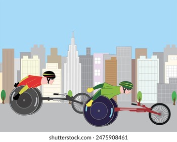 This is an illustration of a person with a disability racing in a wheelchair.