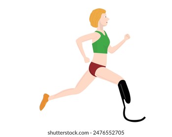 This is an illustration of a person with a disability running using a prosthetic leg.