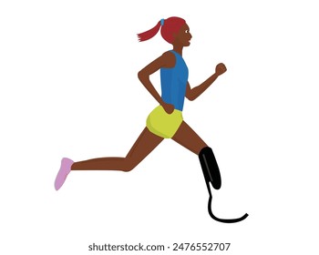 This is an illustration of a person with a disability running using a prosthetic leg.