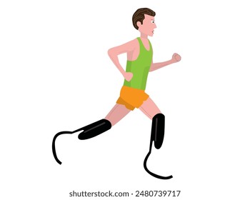 This is an illustration of a person with a disability running using a prosthetic leg.