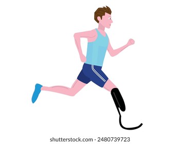 This is an illustration of a person with a disability running using a prosthetic leg.