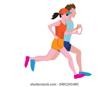 This is an illustration of a person with a disability running with a guide runner.