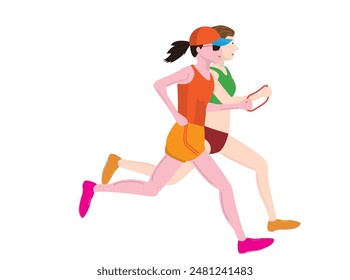 This is an illustration of a person with a disability running with a guide runner.