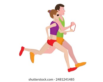 This is an illustration of a person with a disability running with a guide runner.