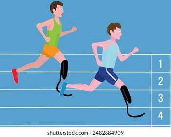 This is an illustration of a person with a disability running with a prosthetic leg.