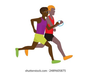 This is an illustration of a person with a disability running with a guide runner.