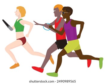 This is an illustration of a person with a disability running with a guide runner.It is a universal relay.