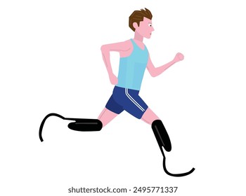 This is an illustration of a person with a disability running using a prosthetic leg.