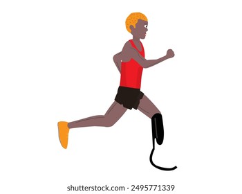 This is an illustration of a person with a disability running using a prosthetic leg.