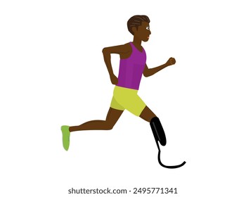 This is an illustration of a person with a disability running using a prosthetic leg.