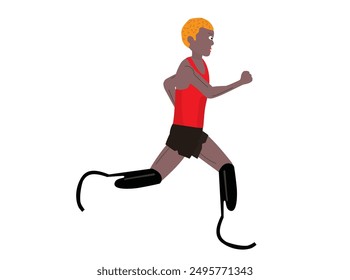 This is an illustration of a person with a disability running using a prosthetic leg.