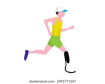 This is an illustration of a person with a disability running using a prosthetic leg.