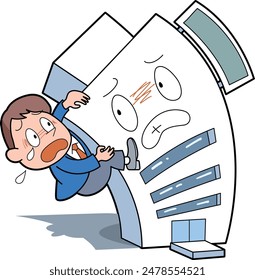 Dies ist eine Darstellung einer Person, die sich weigert, gefeuert zu werden und sich an ihr Unternehmen klammert.