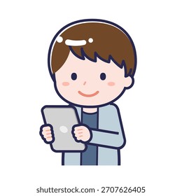 This is an illustration of a person using a tablet.