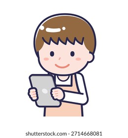 This is an illustration of a person using a tablet.
