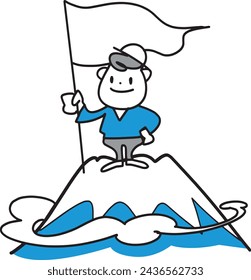 This is an illustration of planting a flag on the top of a mountain.