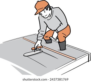 This is an illustration of a plasterer painting and repairing a wall.