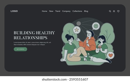 This illustration portrays the concept of authoritative parenting, depicting supportive interactions as children engaging positively with peers. It emphasizes healthy guidance, connection, and