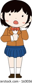 This is a illustration of pose of cute Black hair schoolgirl 