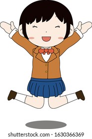 This is a illustration of pose of cute Black hair schoolgirl 