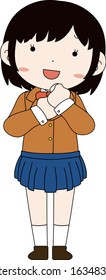 This is a illustration of pose of cute Black hair schoolgirl 