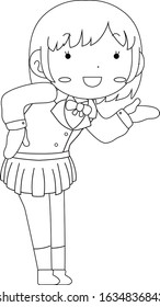 This is a illustration of pose of cute Black hair schoolgirl 