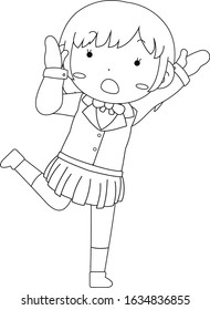 This is a illustration of pose of cute Black hair schoolgirl 
