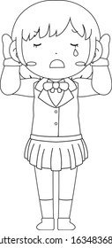 This is a illustration of pose of cute Black hair schoolgirl 
