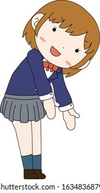 This is a illustration of pose of cute Black hair schoolgirl 
