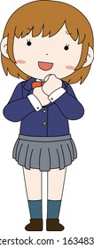 This is a illustration of pose of cute Black hair schoolgirl 