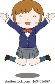 This is a illustration of pose of cute Black hair schoolgirl 