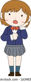 This is a illustration of pose of cute Black hair schoolgirl 