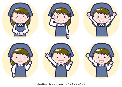 This is an illustration of a pose set of female staff.