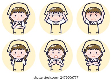 This is an illustration of a pose set of a female housekeeper.