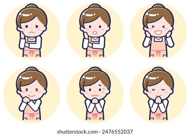 This is an illustration of a pose set of a female nursery teacher.