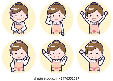 This is an illustration of a pose set of a female nursery teacher.