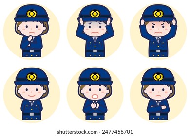 This is an illustration of a pose set of a female police officer.