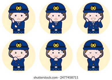 This is an illustration of a pose set of a female police officer.
