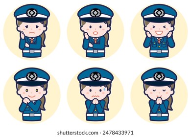 This is an illustration of a pose set of a female security guard.