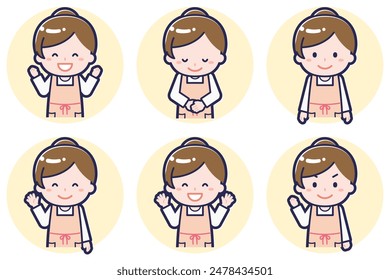 This is an illustration of a pose set of a female nursery teacher.