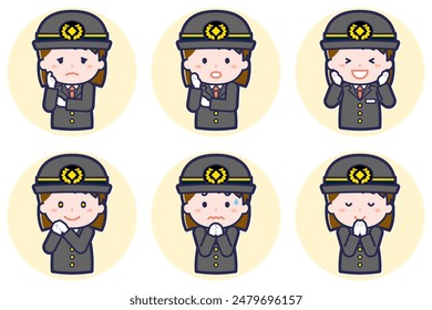 This is an illustration of a pose set of a female driver.