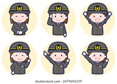 This is an illustration of a pose set of a female driver.