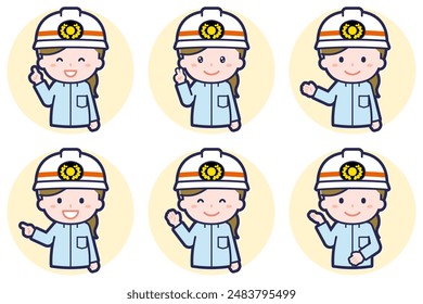 This is an illustration of a pose set of a female emergency worker.