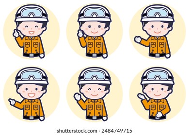 This is an illustration of a pose set of a female rescue worker.