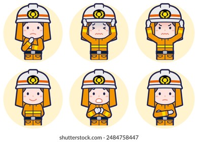 This is an illustration of a pose set of a female firefighter.