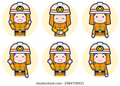 This is an illustration of a pose set of a female firefighter.