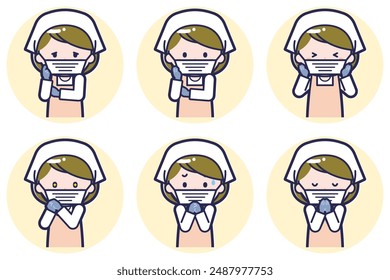 This is an illustration of a pose set of a female cook.
