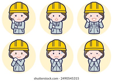 This is an illustration of a pose set of a female construction worker.