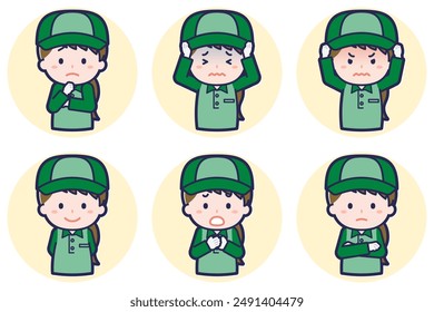 This is an illustration of a pose set of a female delivery worker.